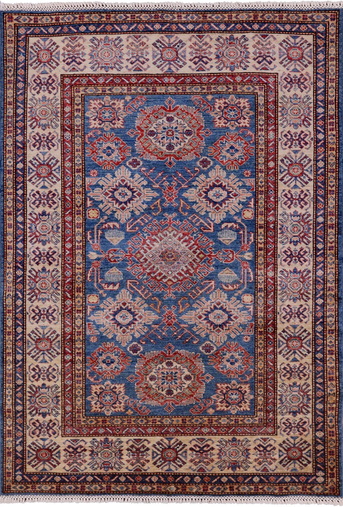 Blue Super Kazak Hand Knotted Wool Area Rug - 4' 10" X 6' 10" - Golden Nile