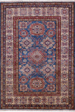 Blue Super Kazak Hand Knotted Wool Area Rug - 4' 10" X 6' 10" - Golden Nile