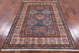 Blue Super Kazak Hand Knotted Wool Area Rug - 4' 10" X 6' 10" - Golden Nile
