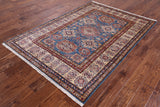 Blue Super Kazak Hand Knotted Wool Area Rug - 4' 10" X 6' 10" - Golden Nile