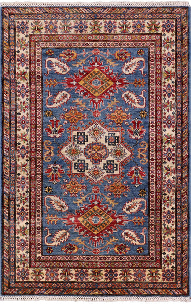 Super Kazak Hand Knotted Oriental Wool Area Rug - 3' 10" X 5' 10" - Golden Nile