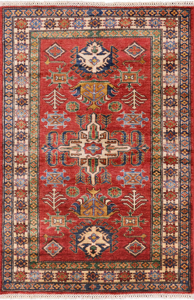 Super Kazak Handmade Area Rug - 3' 10" X 5' 8" - Golden Nile