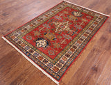Super Kazak Handmade Area Rug - 3' 10" X 5' 8" - Golden Nile