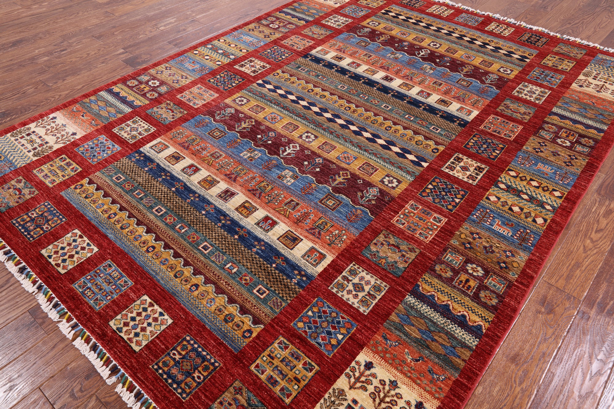 Tribal Persian Gabbeh Handmade Wool Rug - 7' 0" X 9' 6" - Golden Nile