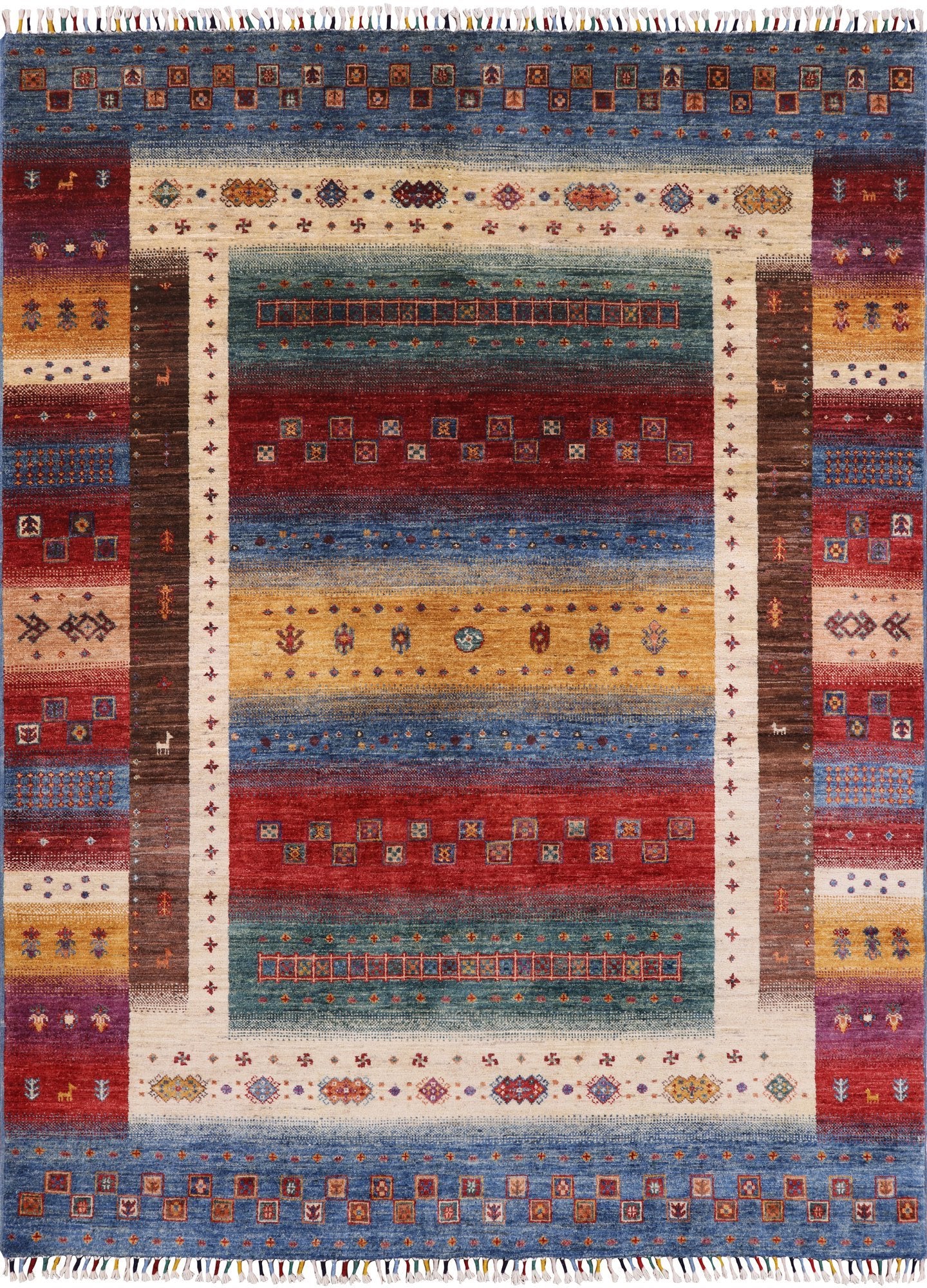 Tribal Persian Gabbeh Hand Knotted Wool Rug - 5' 11" X 7' 11" - Golden Nile
