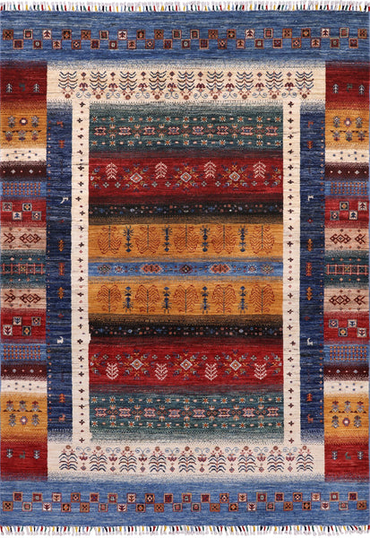 Tribal Persian Gabbeh Handmade Wool Rug - 5' 7" X 7' 11" - Golden Nile