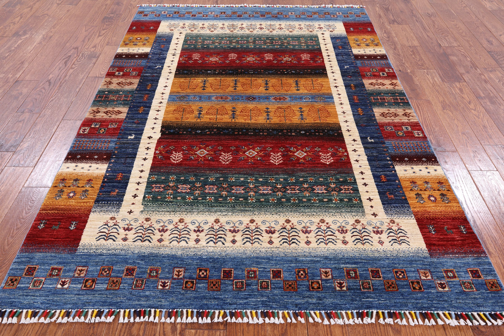 Tribal Persian Gabbeh Handmade Wool Rug - 5' 7" X 7' 11" - Golden Nile