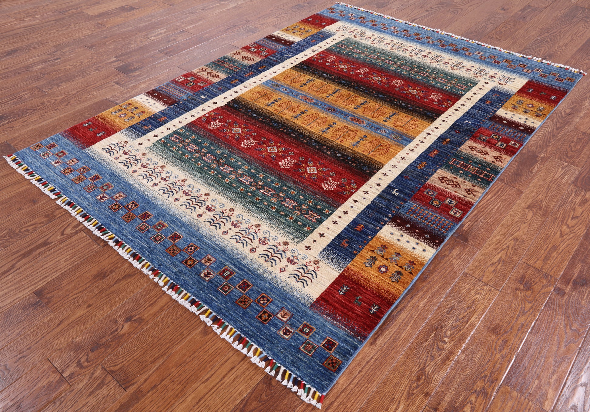 Tribal Persian Gabbeh Handmade Wool Rug - 5' 7" X 7' 11" - Golden Nile
