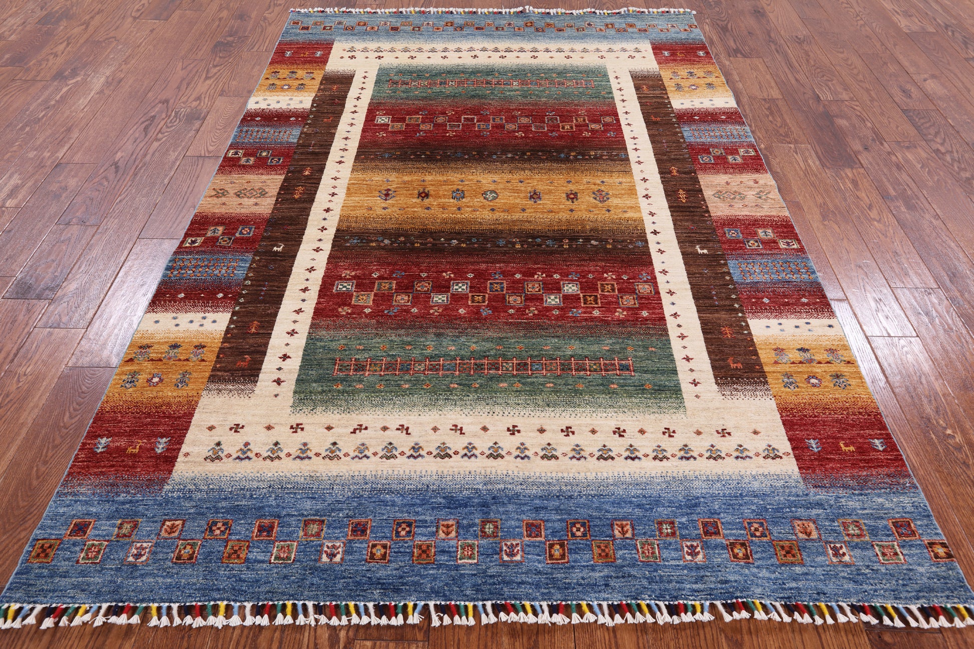 Persian Gabbeh Tribal Hand Knotted Wool Rug - 5' 9" X 8' 3" - Golden Nile