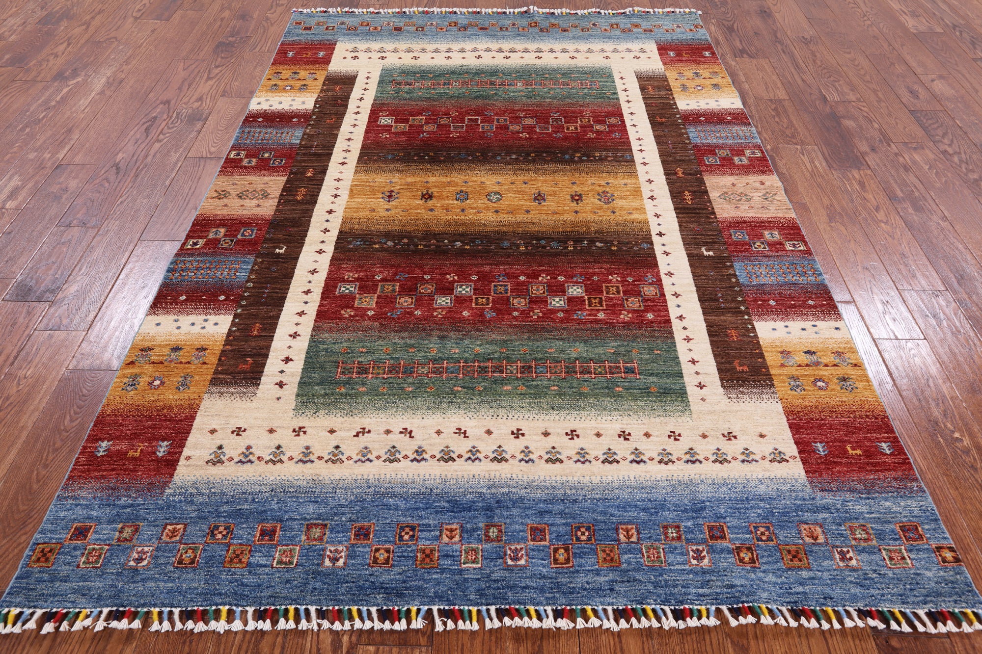 Persian Gabbeh Tribal Hand Knotted Wool Rug - 5' 9" X 8' 3" - Golden Nile