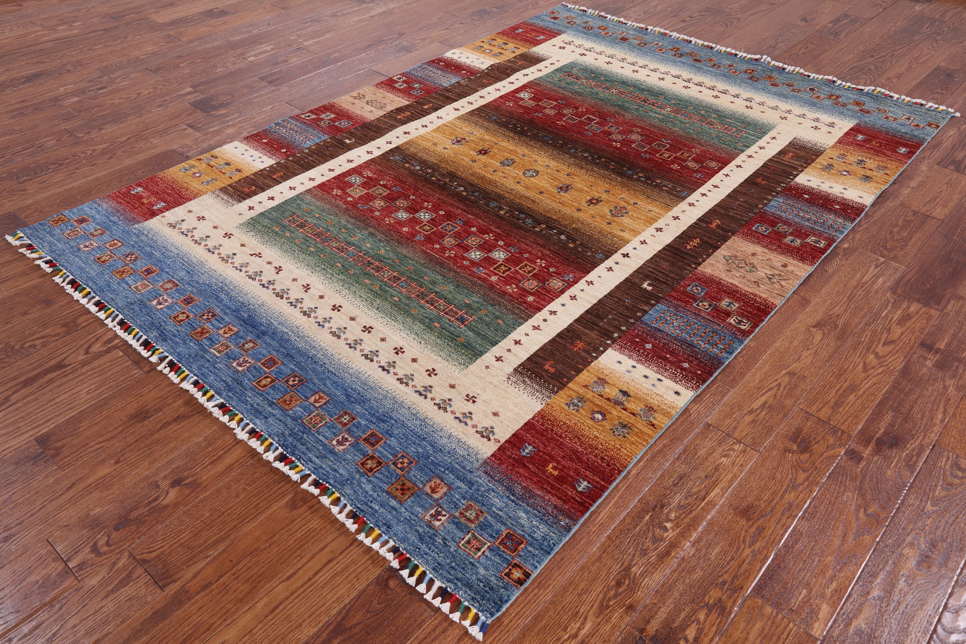 Persian Gabbeh Tribal Hand Knotted Wool Rug - 5' 9" X 8' 3" - Golden Nile