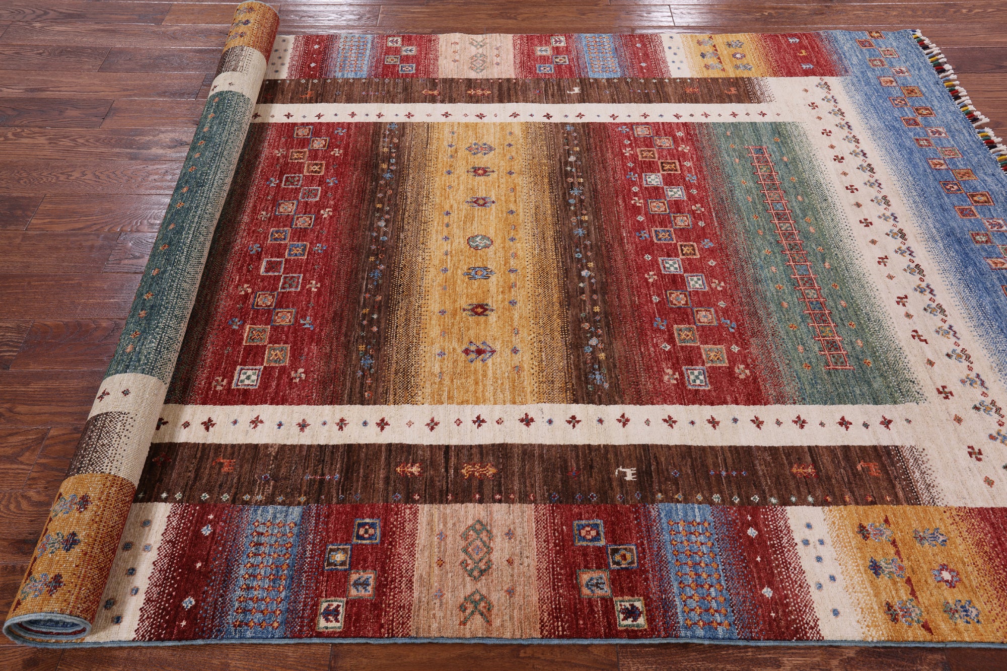 Persian Gabbeh Tribal Hand Knotted Wool Rug - 5' 9" X 8' 3" - Golden Nile