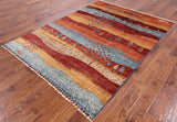 Tribal Persian Gabbeh Hand Knotted Wool Rug - 5' 9" X 7' 9" - Golden Nile