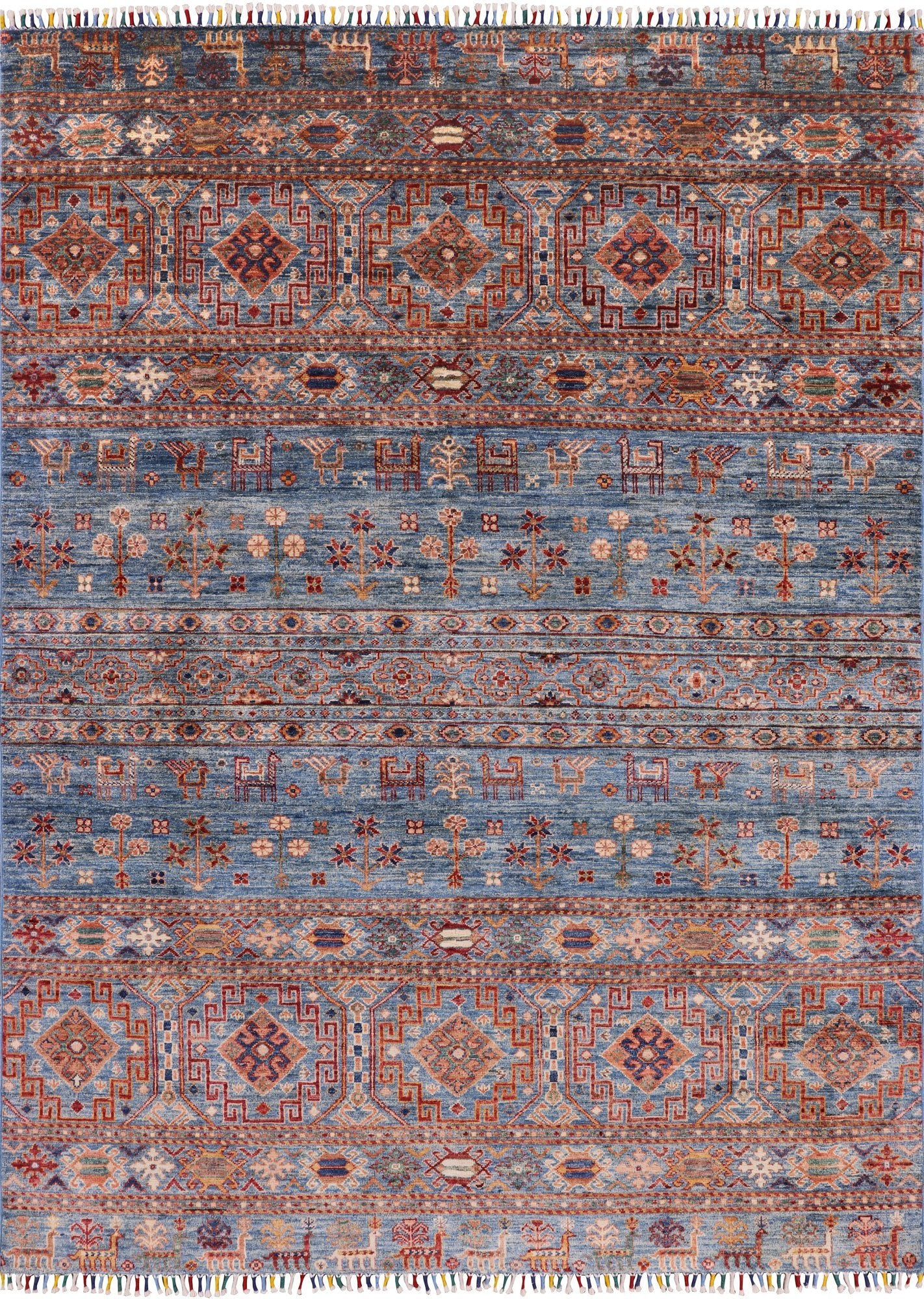 Blue Tribal Khorjin Persian Gabbeh Wool Rug - 5' 9" X 7' 10" - Golden Nile