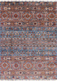 Blue Tribal Khorjin Persian Gabbeh Wool Rug - 5' 9" X 7' 10" - Golden Nile