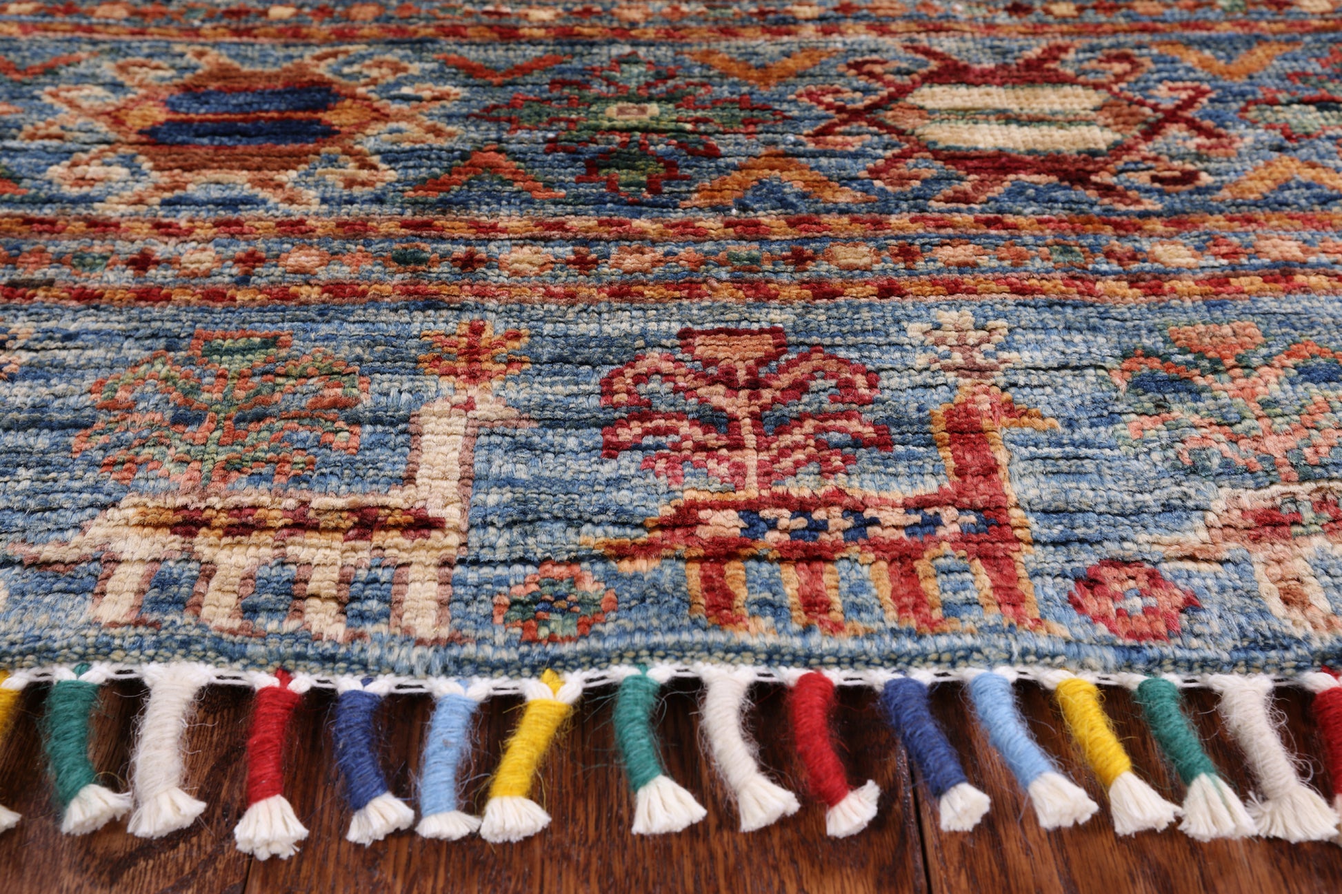Blue Tribal Khorjin Persian Gabbeh Wool Rug - 5' 9" X 7' 10" - Golden Nile