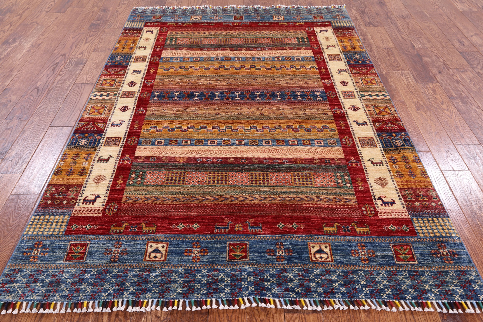 Tribal Persian Gabbeh Hand Knotted Wool Rug - 5' 7" X 7' 11" - Golden Nile