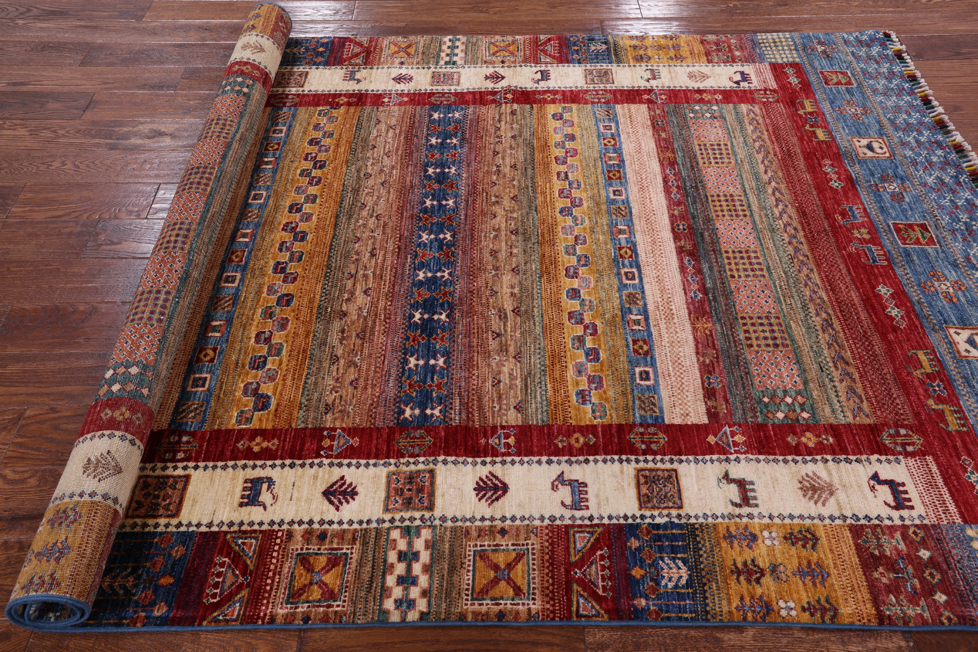Tribal Persian Gabbeh Hand Knotted Wool Rug - 5' 7" X 7' 11" - Golden Nile