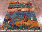 Super Gabbeh Hand Knotted Area Rug - 3' 11" X 5' 10" - Golden Nile