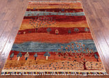 Tribal Gabbeh Hand Knotted Wool Rug - 4' 0" X 5' 9" - Golden Nile