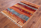 Tribal Gabbeh Hand Knotted Wool Rug - 4' 0" X 5' 9" - Golden Nile