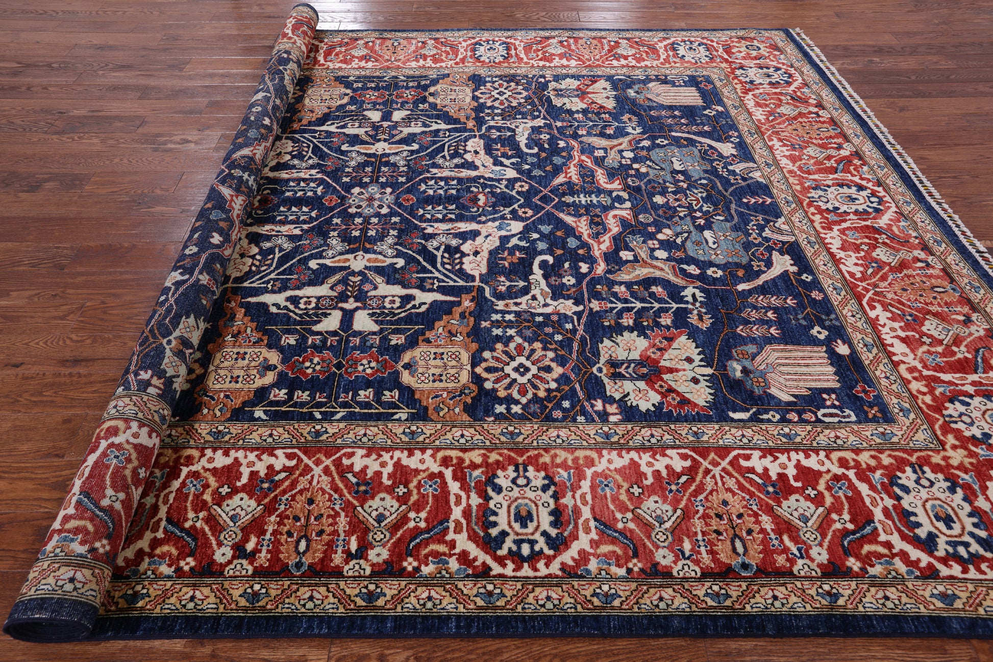 Blue Fine Serapi Hand Knotted Area Rug - 8' 11" X 12' 0" - Golden Nile