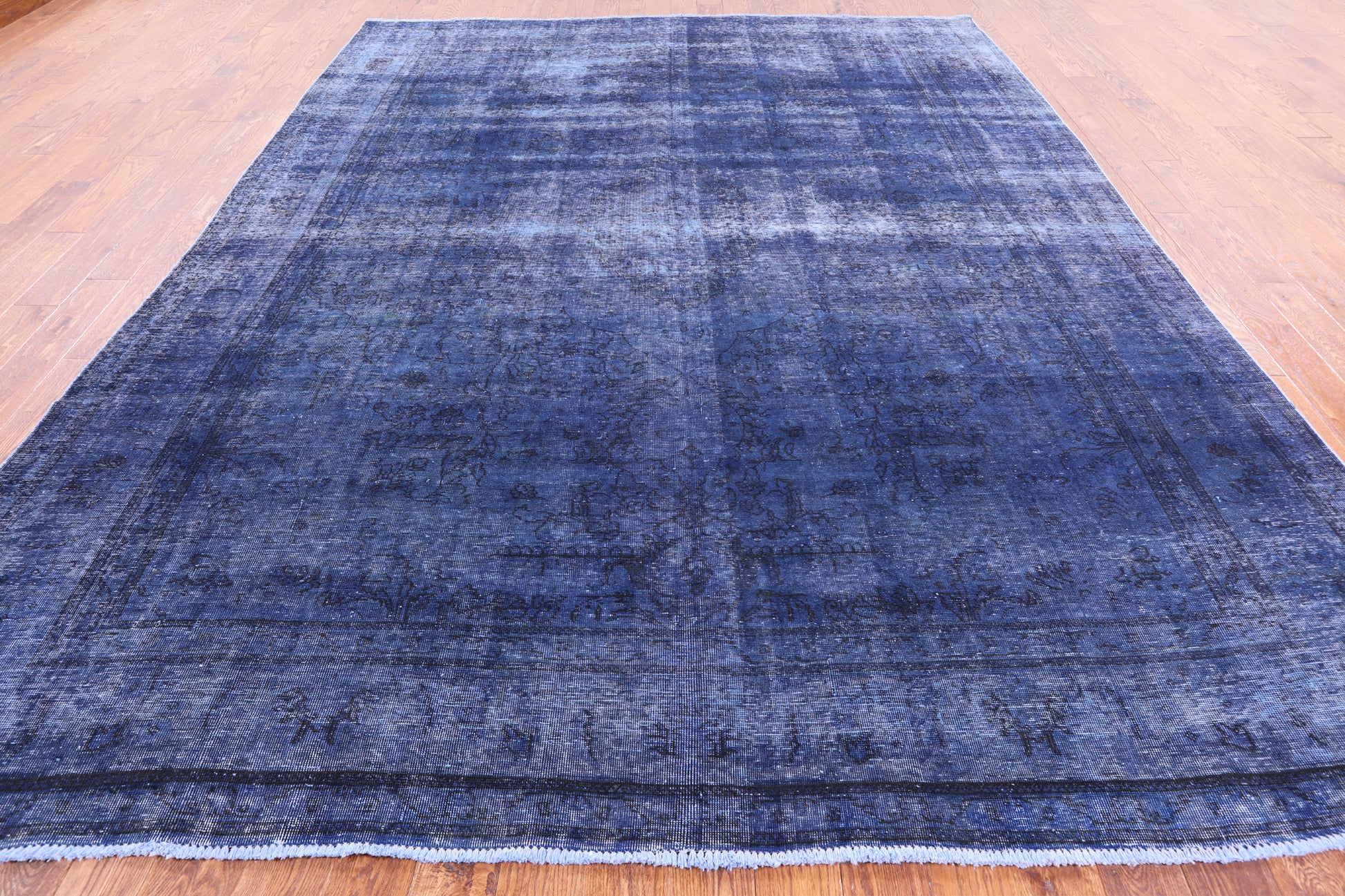 Blue Persian Overdyed Hand Knotted Wool Area Rug - 9' 7" X 12' 6" - Golden Nile
