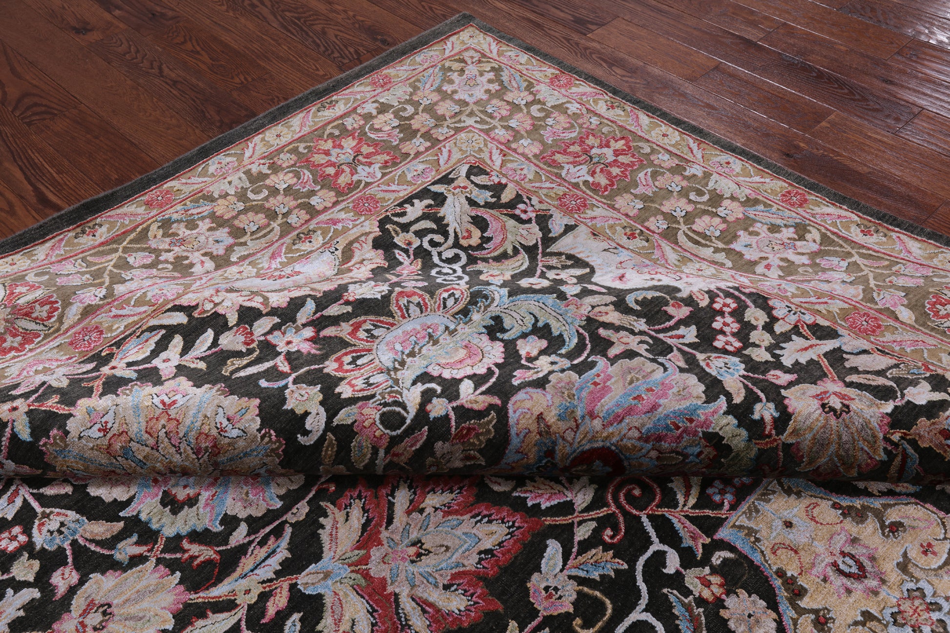Grey Persian Wool & Silk Hand Knotted Area Rug - 8' 11" X 11' 9" - Golden Nile