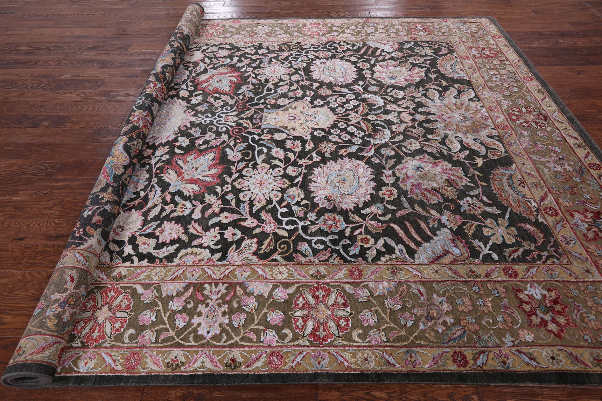 Grey Persian Wool & Silk Hand Knotted Area Rug - 8' 11" X 11' 9" - Golden Nile