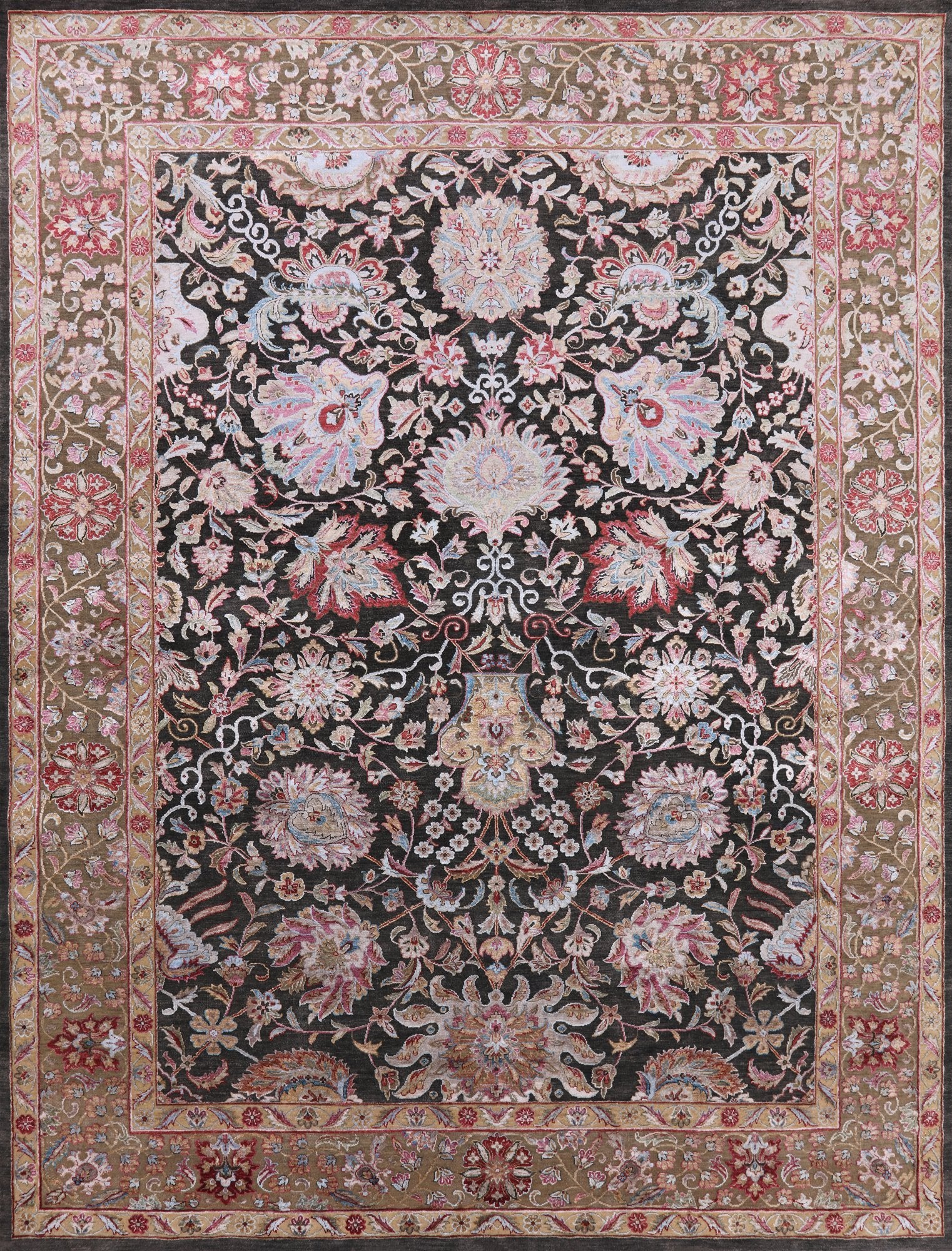 Grey Persian Wool & Silk Hand Knotted Area Rug - 8' 11" X 11' 9" - Golden Nile