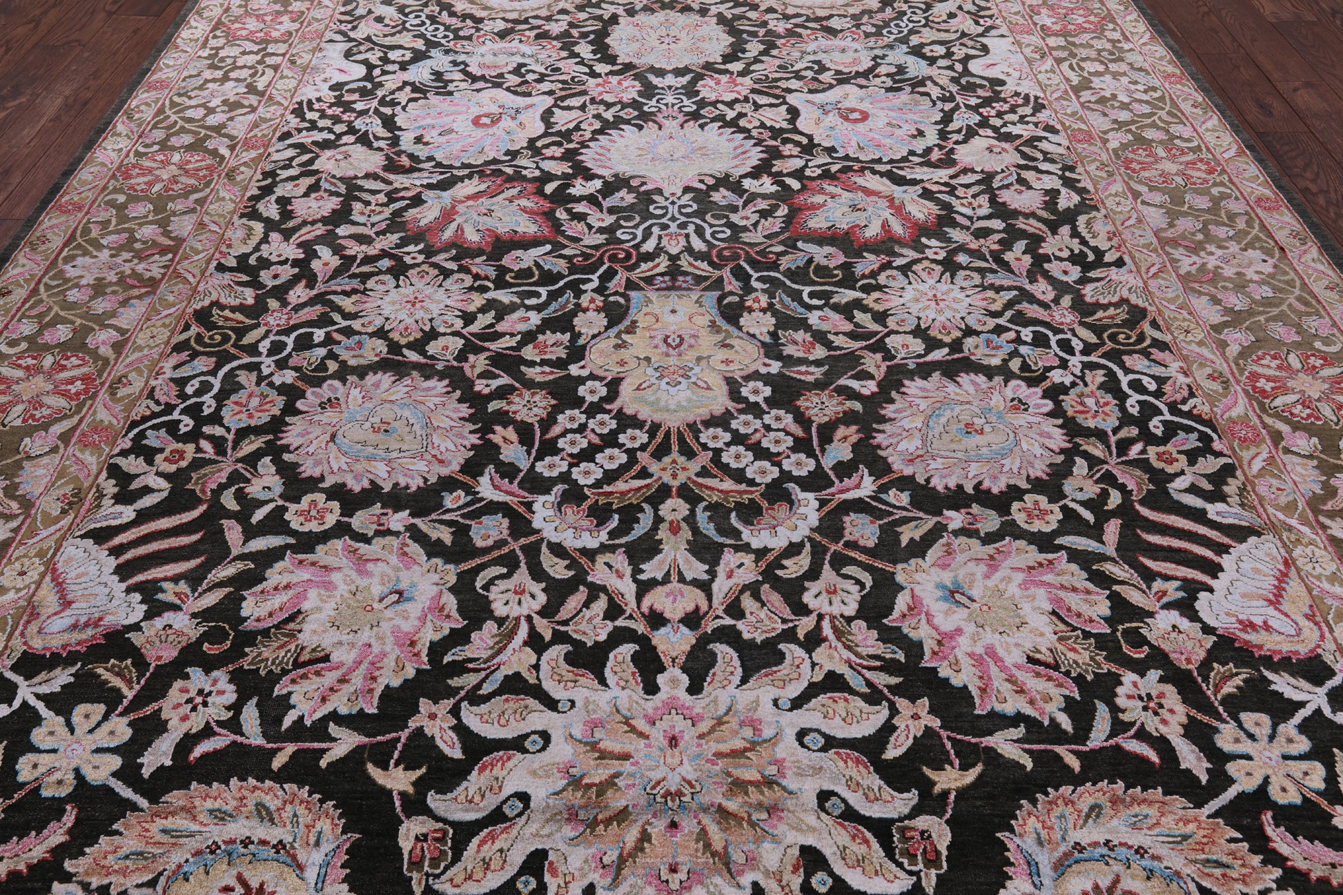 Grey Persian Wool & Silk Hand Knotted Area Rug - 8' 11" X 11' 9" - Golden Nile