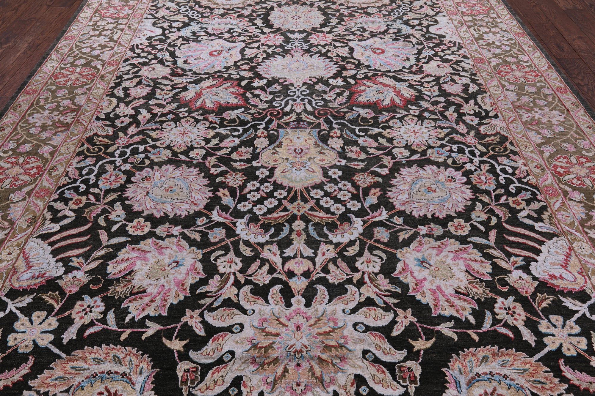 Grey Persian Wool & Silk Hand Knotted Area Rug - 8' 11" X 11' 9" - Golden Nile