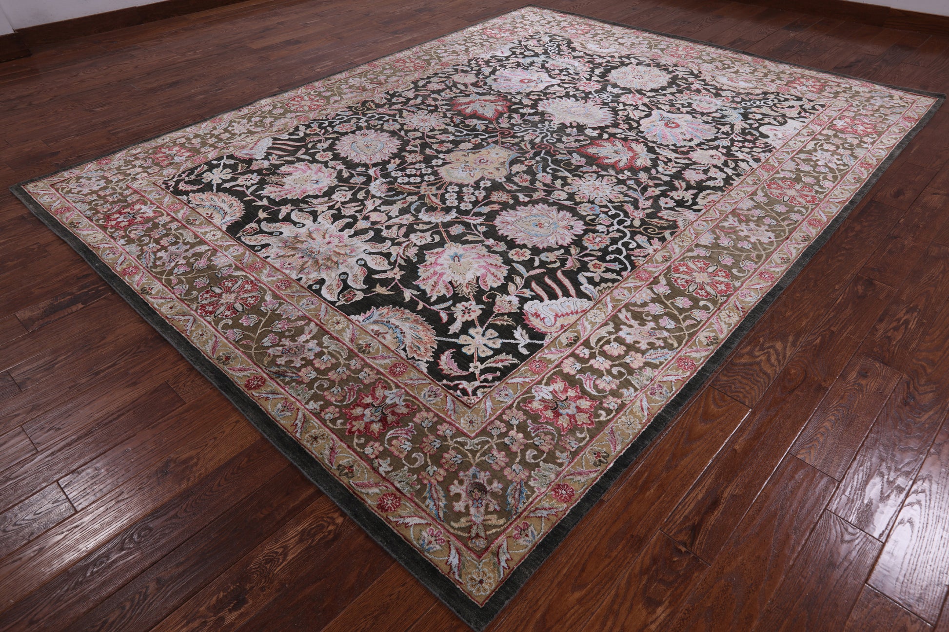 Grey Persian Wool & Silk Hand Knotted Area Rug - 8' 11" X 11' 9" - Golden Nile