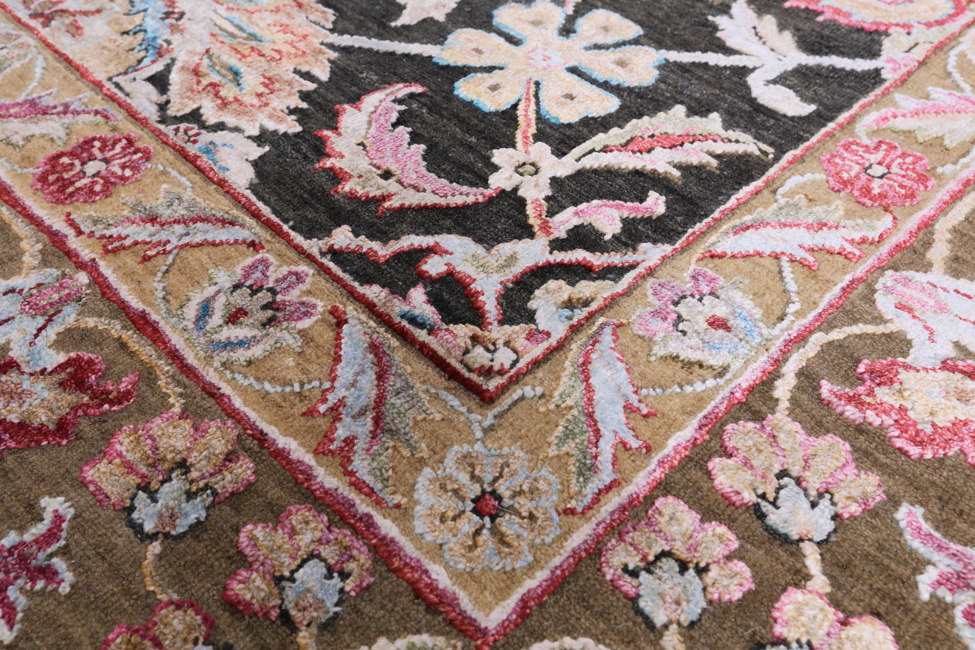 Grey Persian Wool & Silk Hand Knotted Area Rug - 8' 11" X 11' 9" - Golden Nile