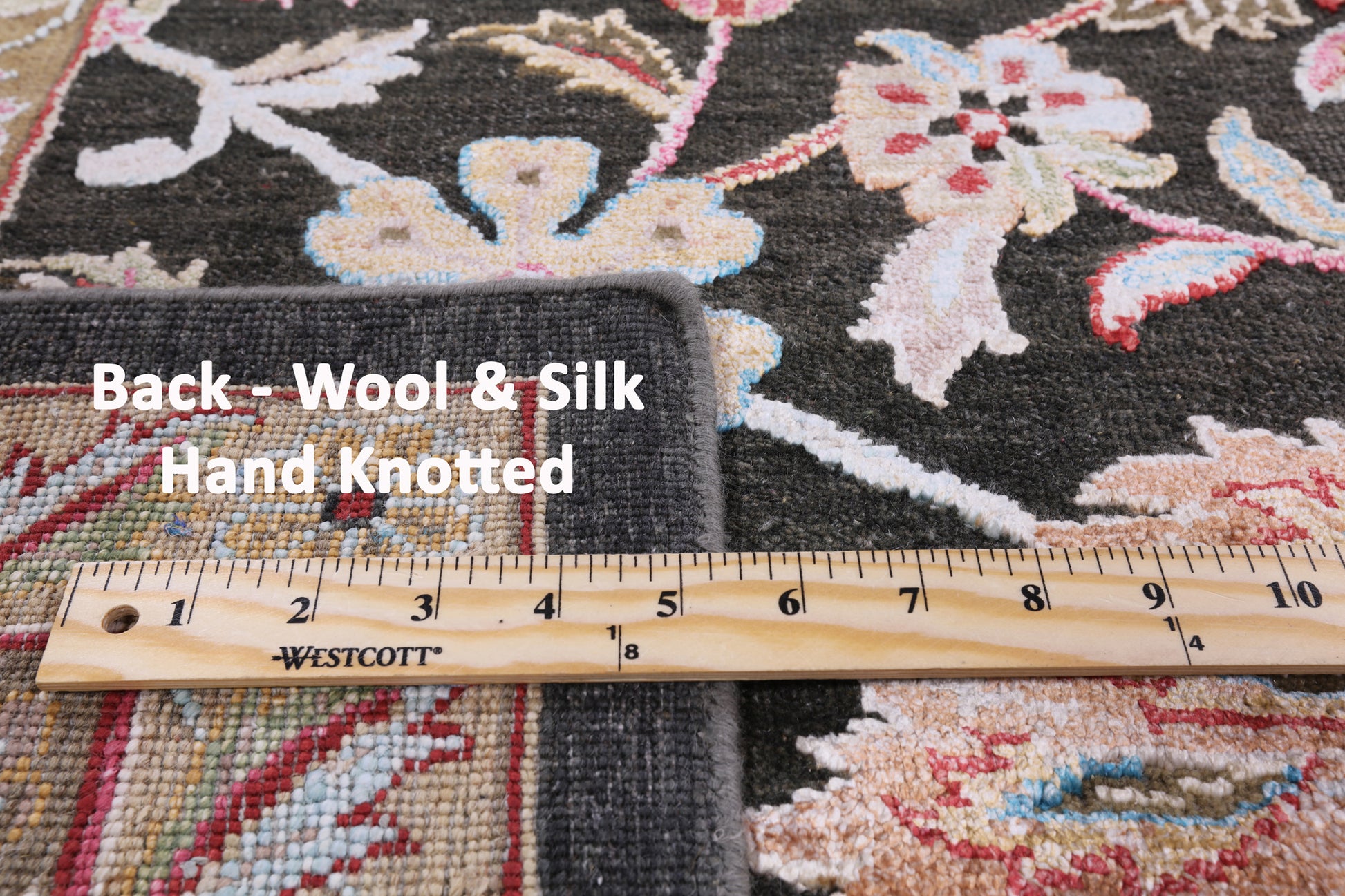 Grey Persian Wool & Silk Hand Knotted Area Rug - 8' 11" X 11' 9" - Golden Nile