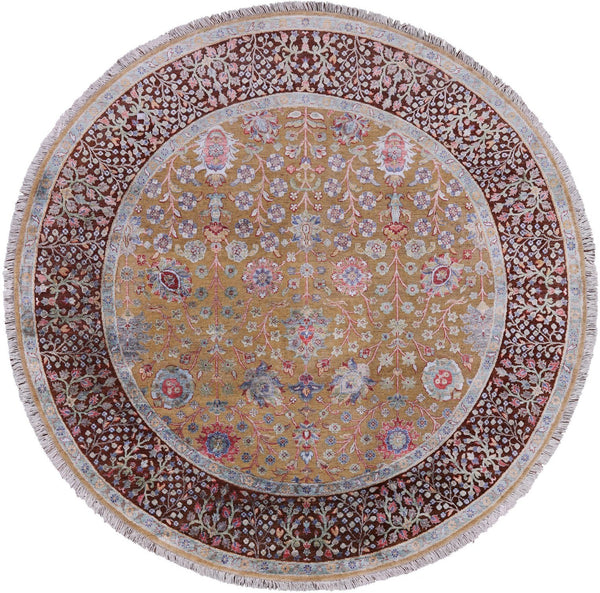 Round Pure Silk With Oxidized Wool Handmade Area Rug - 8' X 8' - Golden Nile