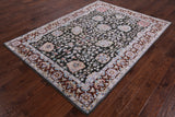Grey Pure Silk With Oxidized Wool Hand Knotted Area Rug - 5' 7" X 7' 8" - Golden Nile