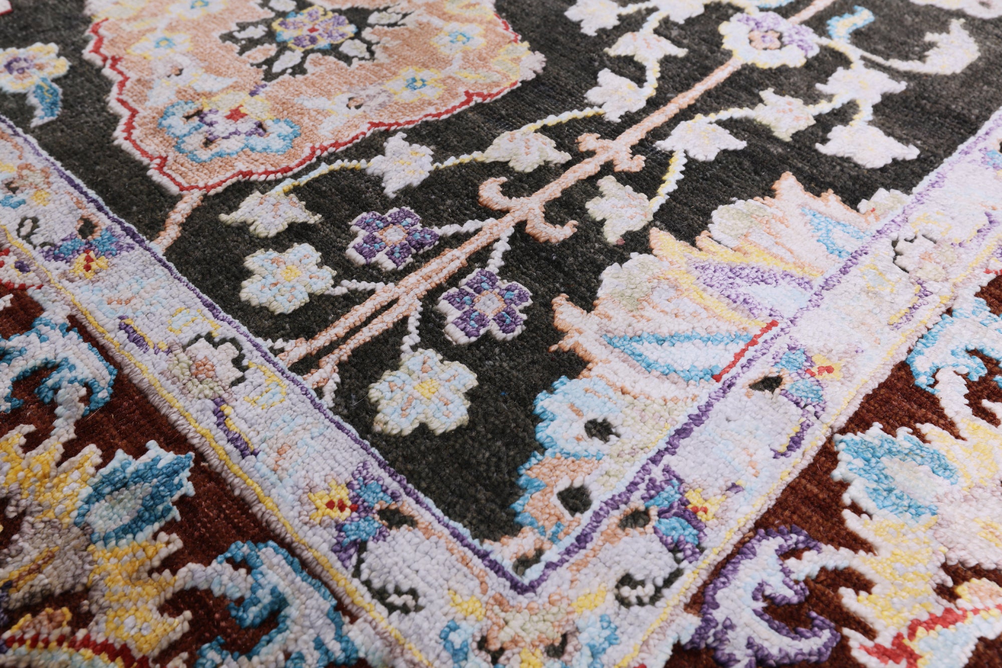 Grey Pure Silk With Oxidized Wool Hand Knotted Area Rug - 5' 7" X 7' 8" - Golden Nile