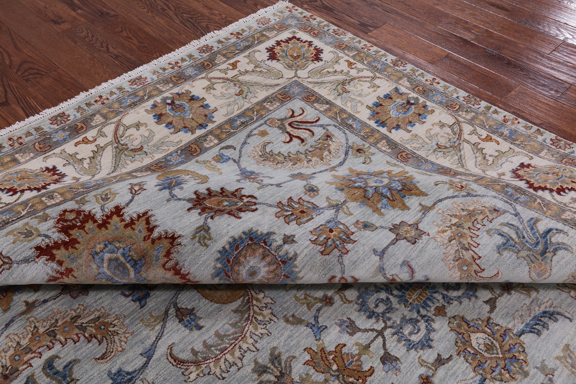 Blue Peshawar Hand Knotted Wool Area Rug - 9' 0" X 12' 0" - Golden Nile