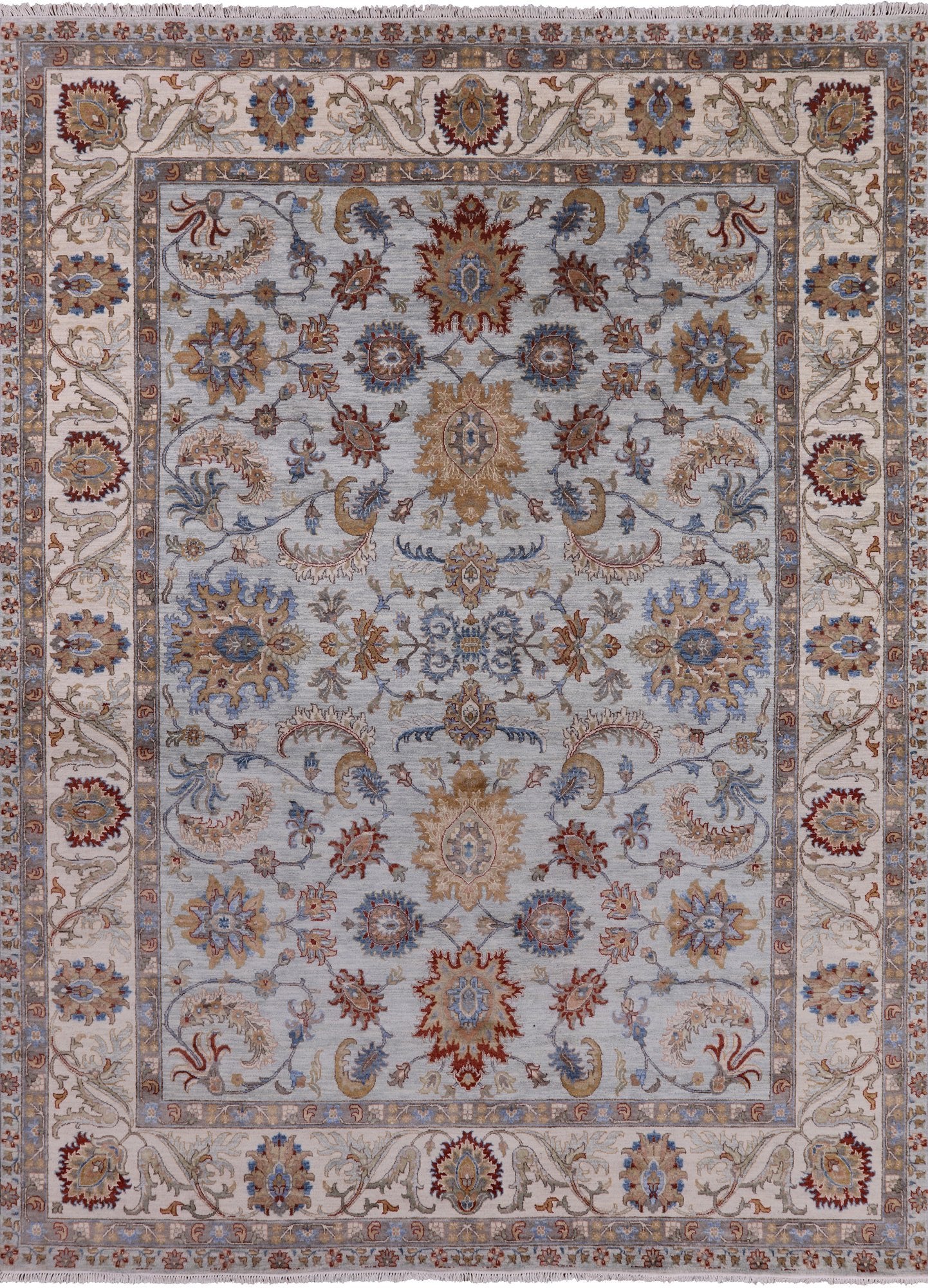 Blue Peshawar Hand Knotted Wool Area Rug - 9' 0" X 12' 0" - Golden Nile