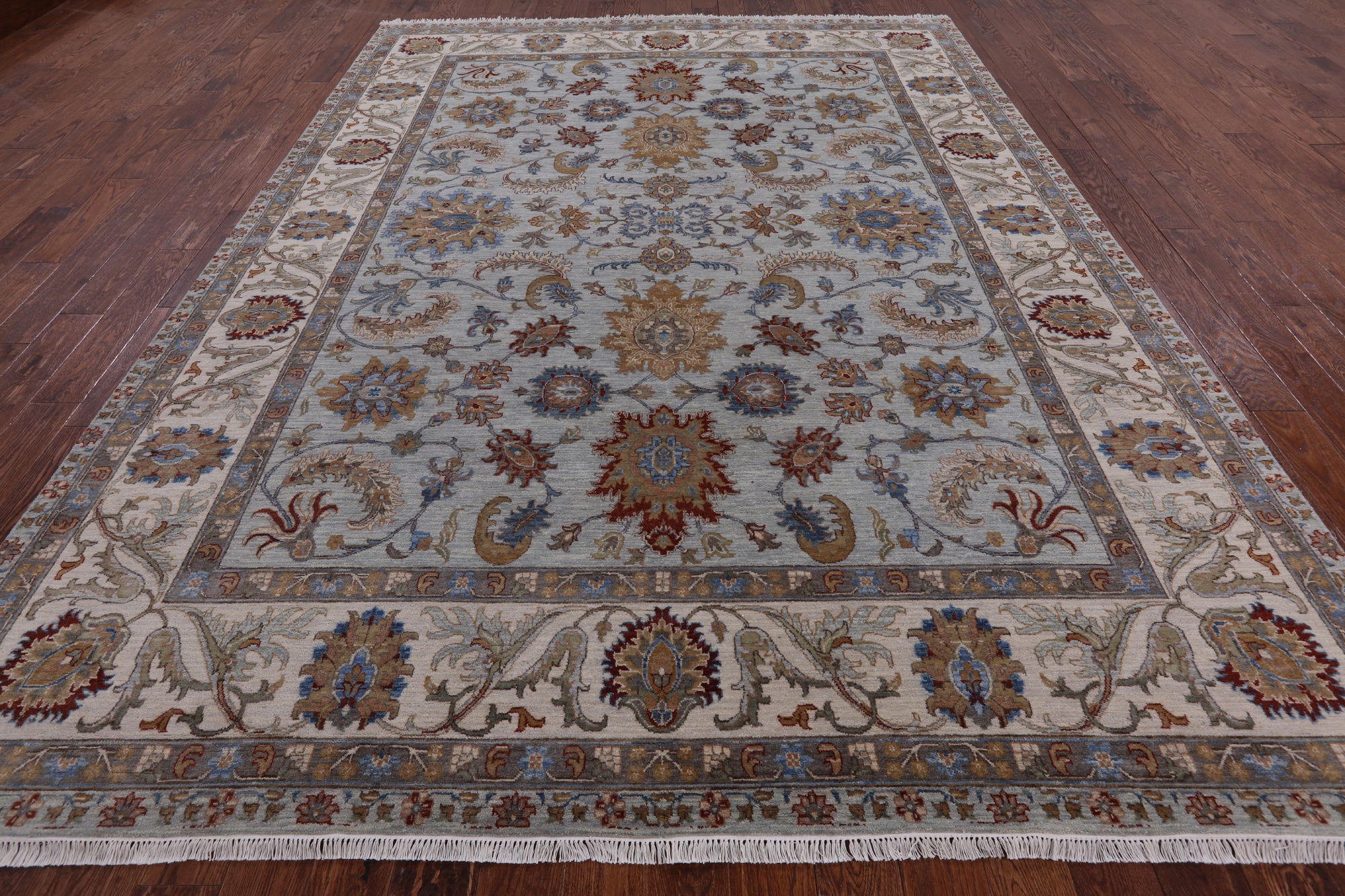 Blue Peshawar Hand Knotted Wool Area Rug - 9' 0" X 12' 0" - Golden Nile