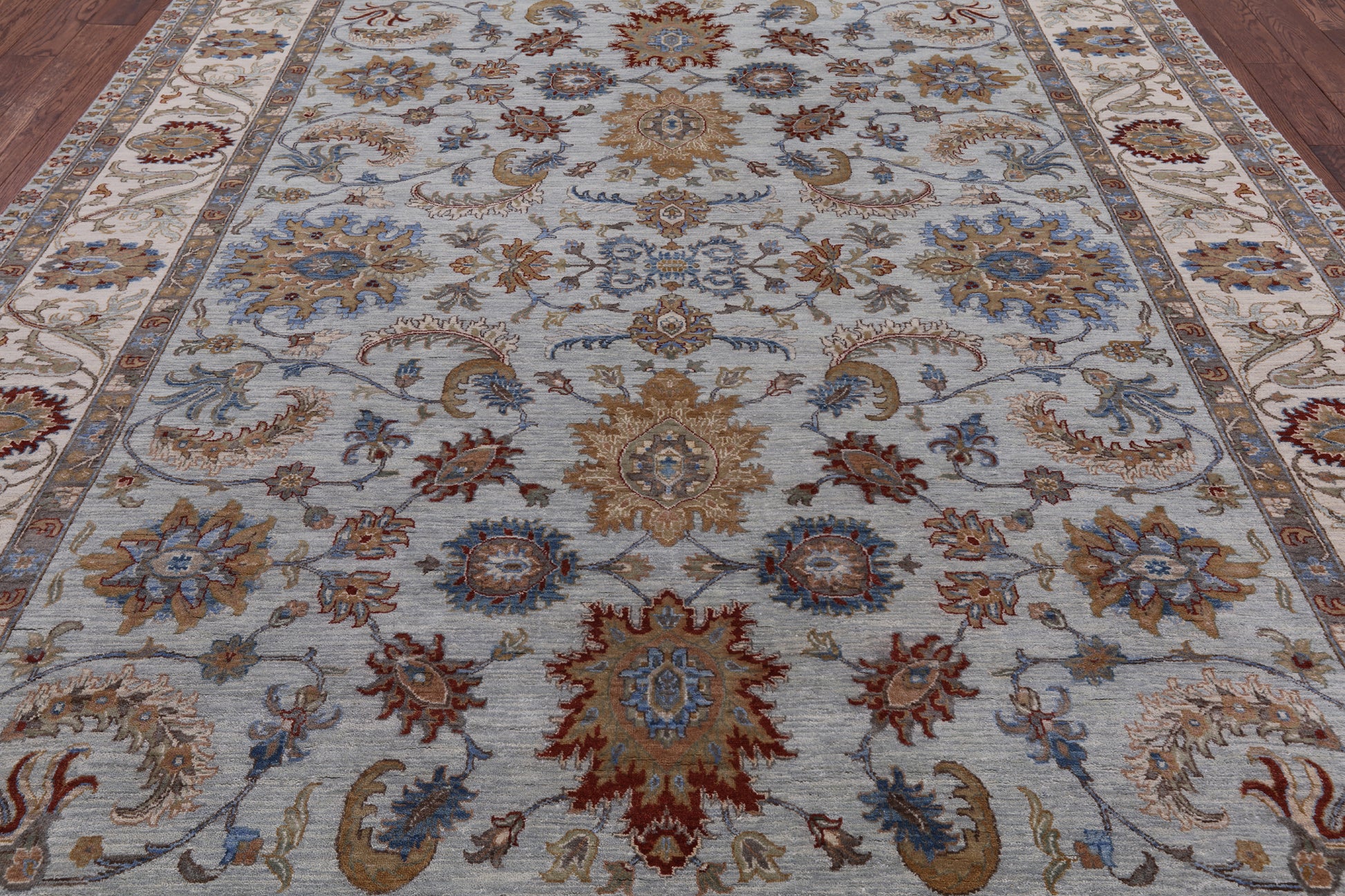 Blue Peshawar Hand Knotted Wool Area Rug - 9' 0" X 12' 0" - Golden Nile