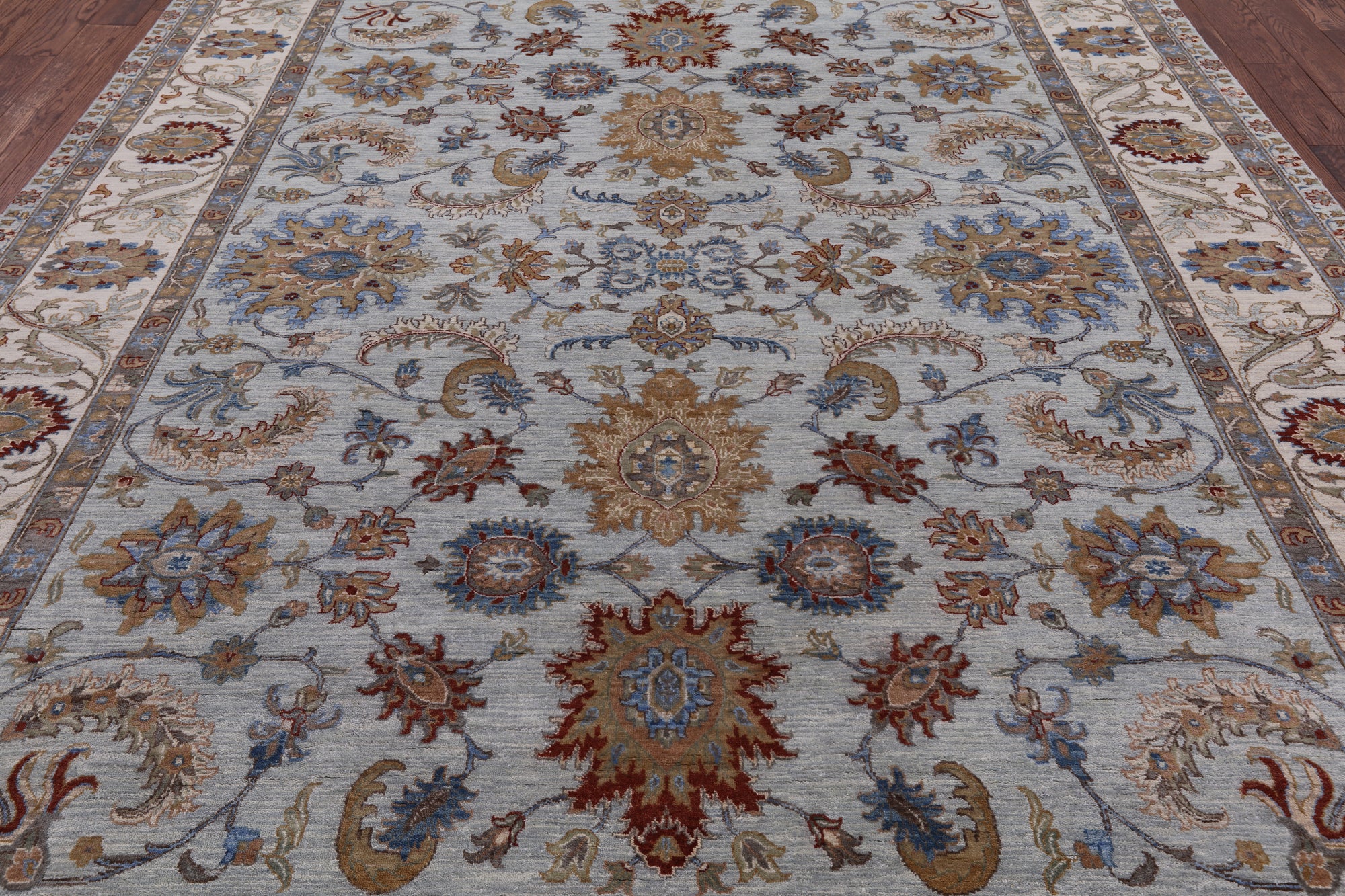 Blue Peshawar Hand Knotted Wool Area Rug - 9' 0" X 12' 0" - Golden Nile