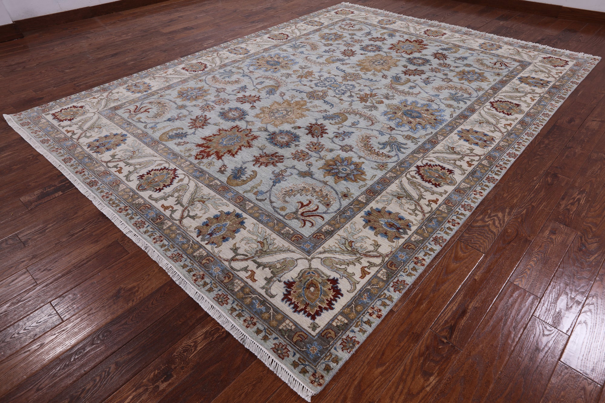 Blue Peshawar Hand Knotted Wool Area Rug - 9' 0" X 12' 0" - Golden Nile