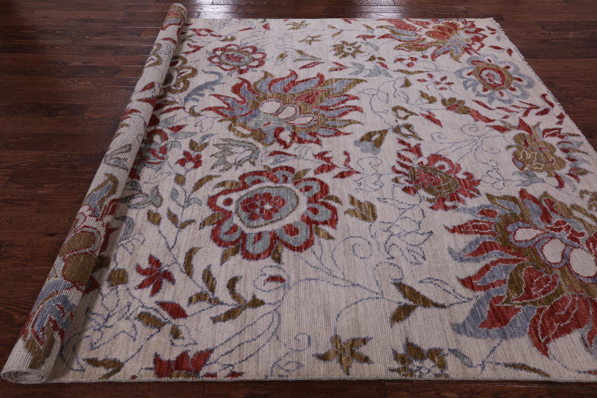 Ivory Modern Hand Knotted Wool Area Rug - 8' 0" X 10' 2" - Golden Nile
