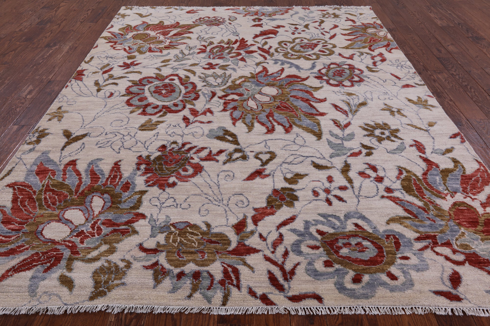 Ivory Modern Hand Knotted Wool Area Rug - 8' 0" X 10' 2" - Golden Nile