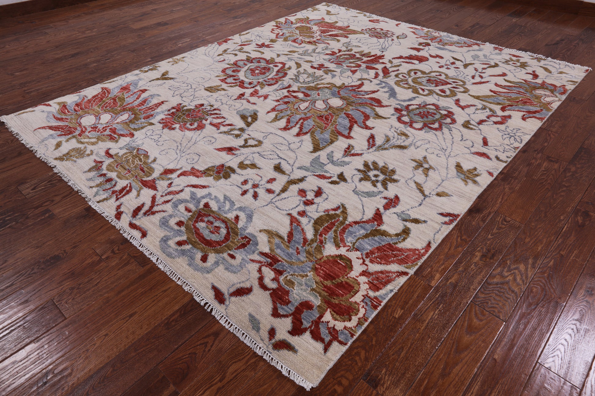 Ivory Modern Hand Knotted Wool Area Rug - 8' 0" X 10' 2" - Golden Nile