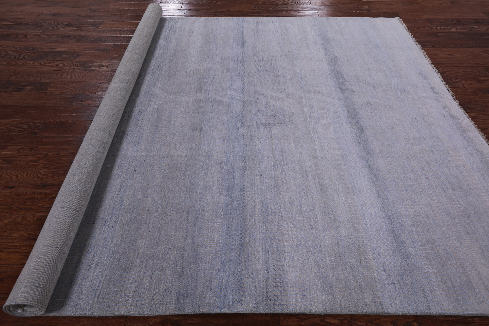 Grey Savannah Grass Hand Knotted Wool & Silk Rug - 7' 11" X 9' 9" - Golden Nile