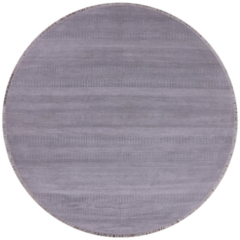 Grey Round Savannah Grass Hand Knotted Wool & Silk Rug - 7' 11