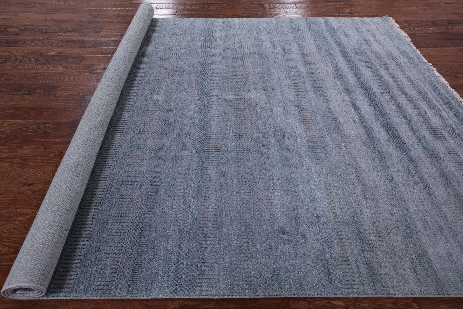 Grey Savannah Grass Hand Knotted Wool & Silk Rug - 8' 2" X 10' 10" - Golden Nile